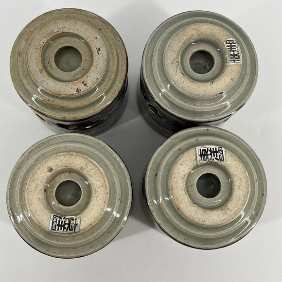 Vtg 4 Green Brown Somayaki Japan Double Wall Crackle Glazed Heart Tea Cups 200ml - Picture 6 of 16